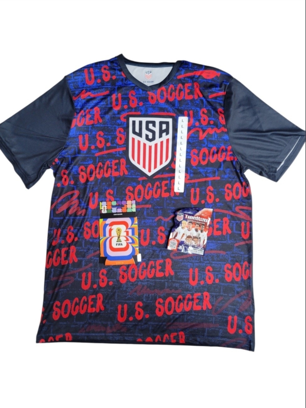 🇺🇸 USA Soccer Fan Bundle ⚽ NWT Adult Large Shirt + FIFA Koozie + TeenyMates
